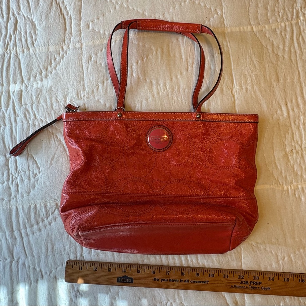 Coach Red Leather Signature Medallion Project  Tote